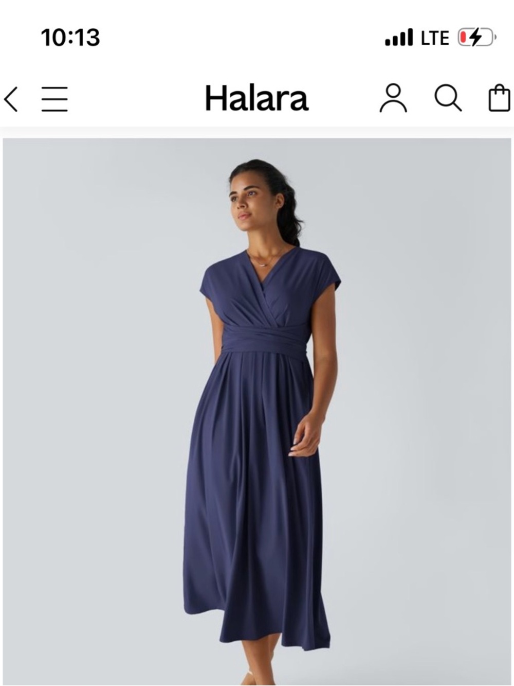 NWT HALARA Navy V‑Neck Wrap Midi Dress